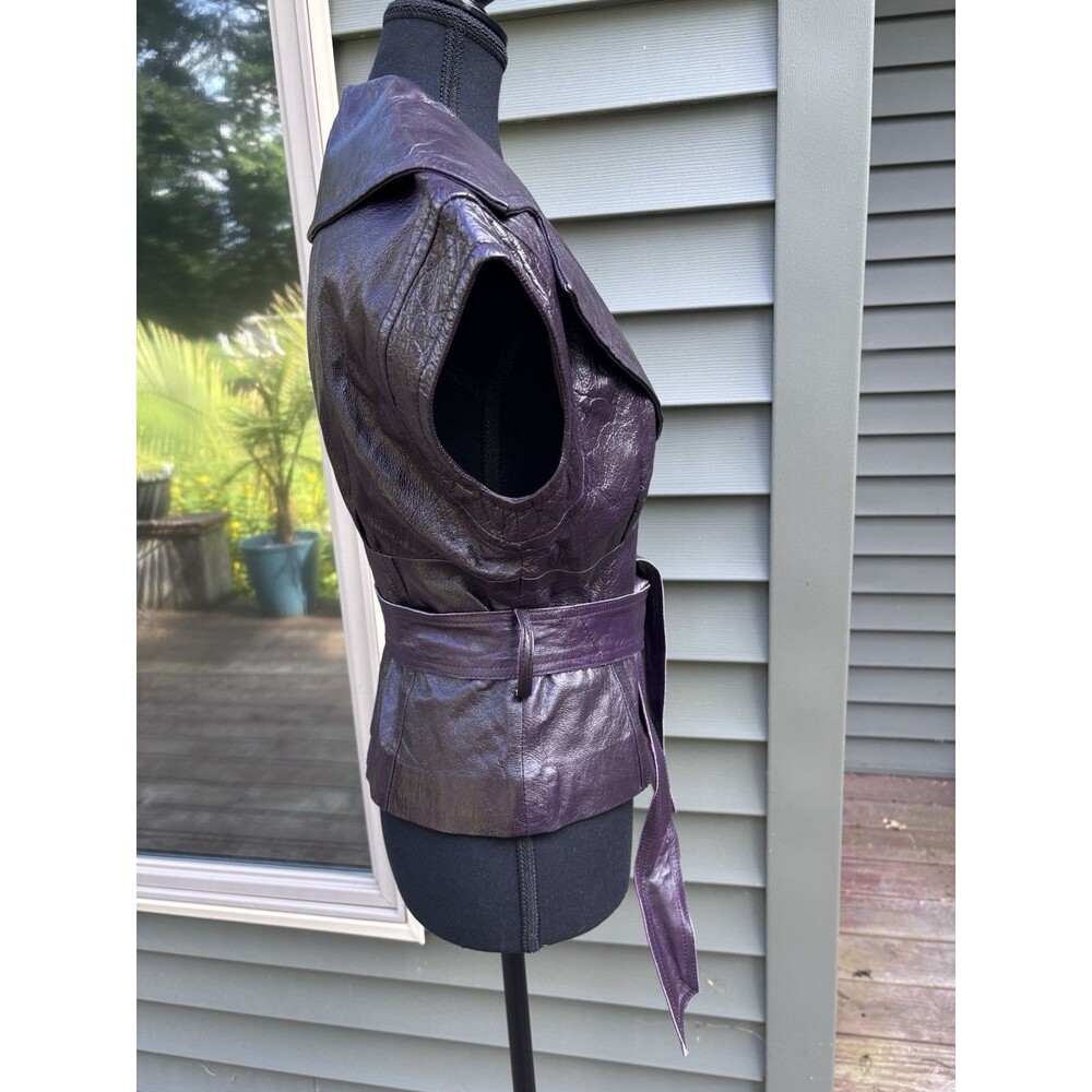Arden B Y2K 100% Leather Eggplant Purple Corset Vest Medium Belted Cap Sleeve EC - Picture 2 of 9